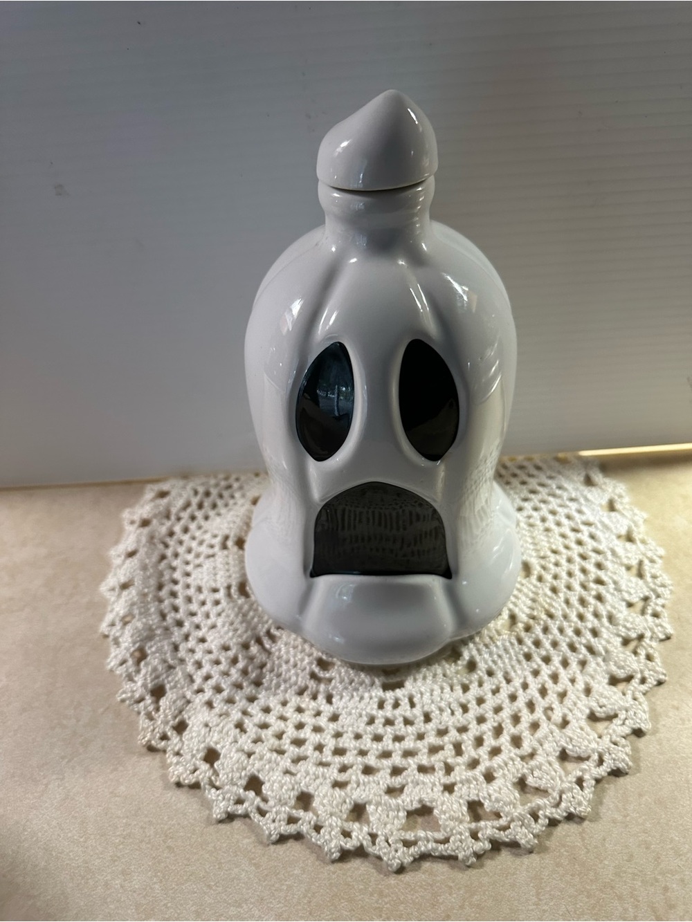 White Ceramic Ghost Tequila bottle- Decorative Home Art